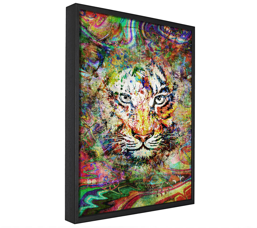 A picture of a Rainbow Splash Tiger framed canvas print sold by Wallart-Direct.co.uk