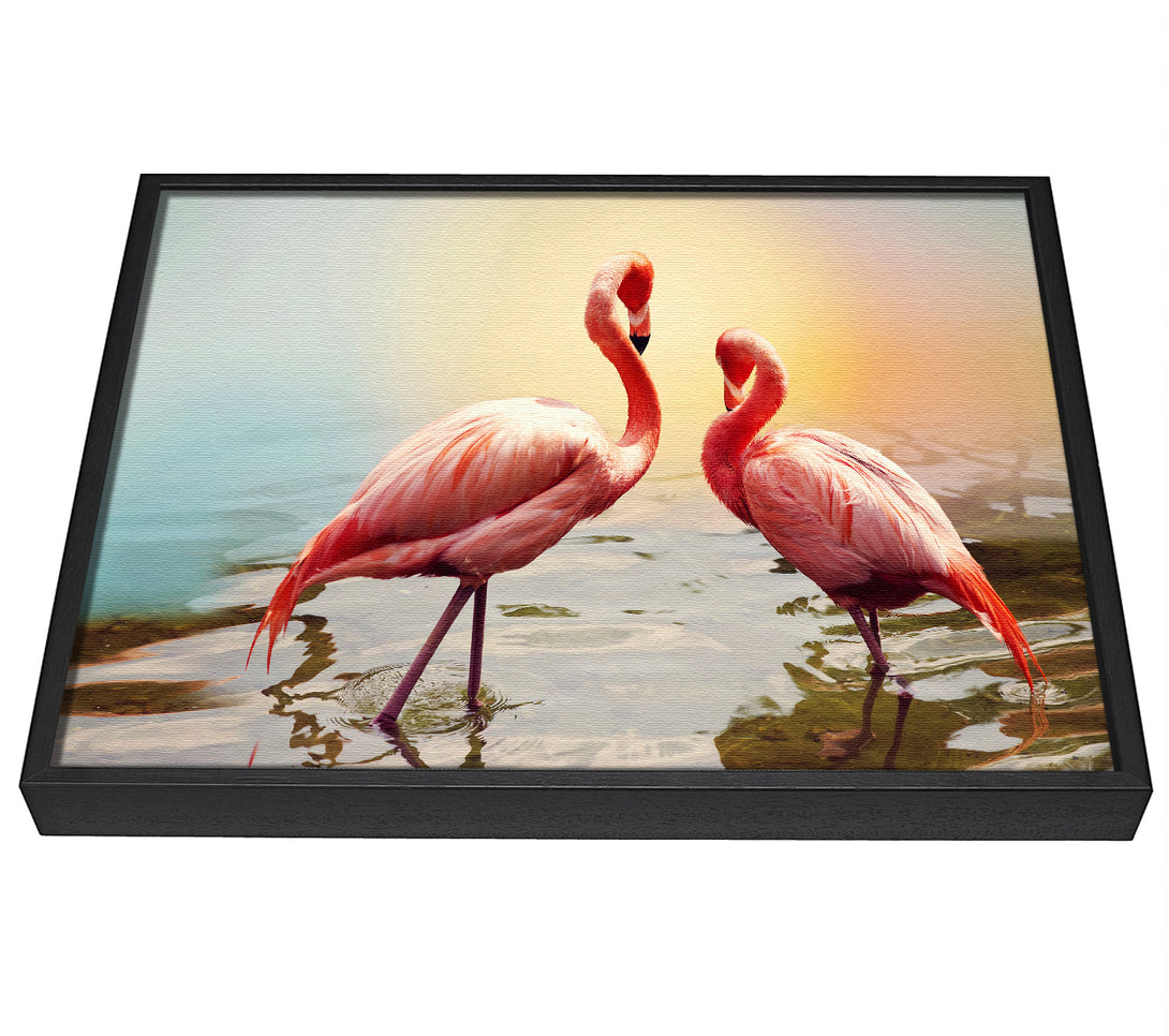 A picture of a Flamingo Sunset framed canvas print sold by Wallart-Direct.co.uk