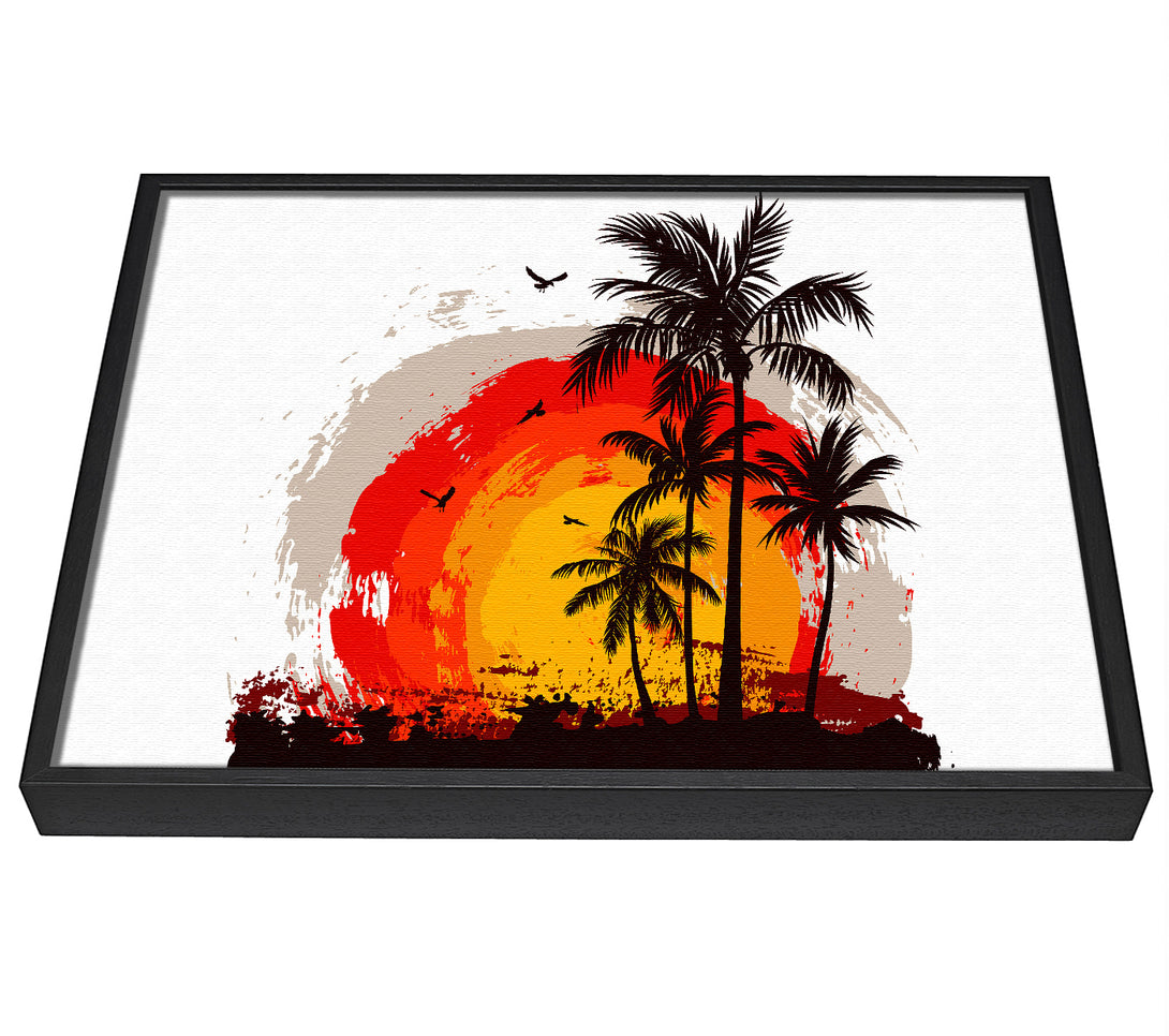 A picture of a Impressionist Palm Tree Sun framed canvas print sold by Wallart-Direct.co.uk