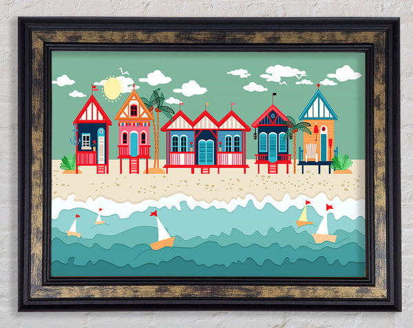 Beach Huts And Sailboats