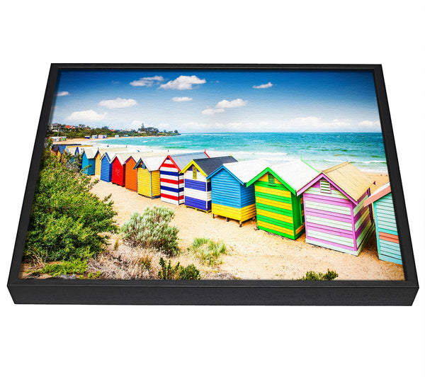 A picture of a Beach Hut Delight framed canvas print sold by Wallart-Direct.co.uk