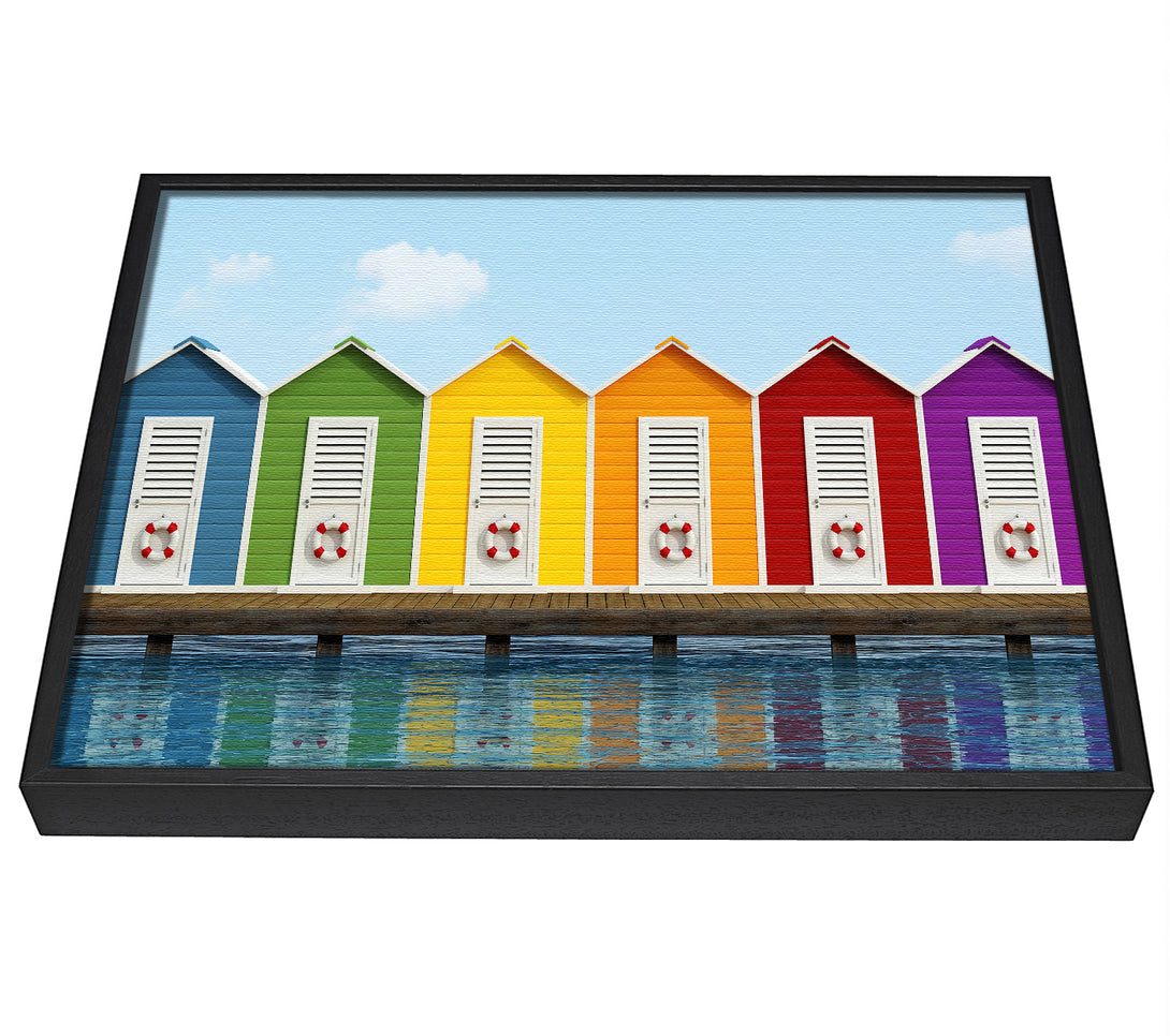 A picture of a Beach Hut Ocean framed canvas print sold by Wallart-Direct.co.uk