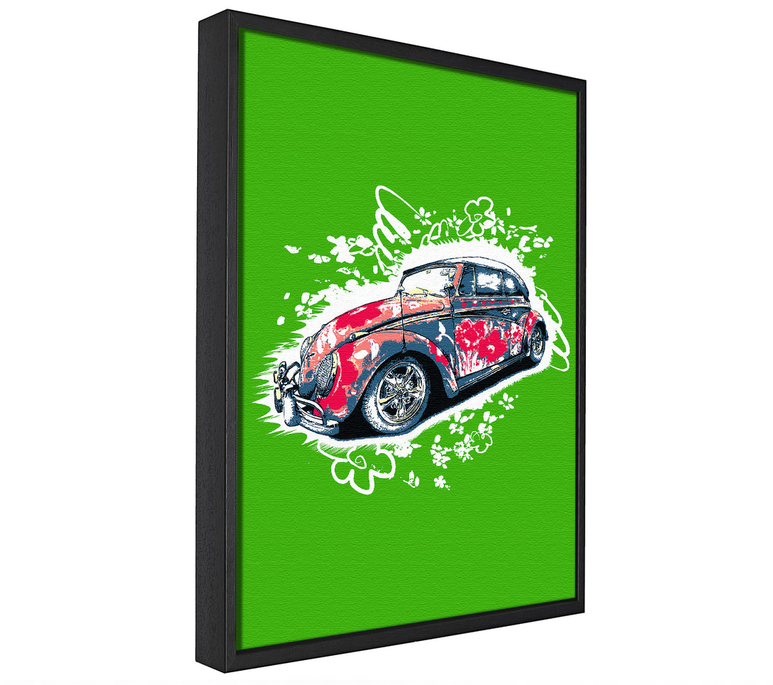 A picture of a Flower Power VW Beetle framed canvas print sold by Wallart-Direct.co.uk