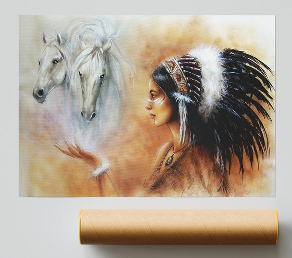 Red Indian Princess With Horses