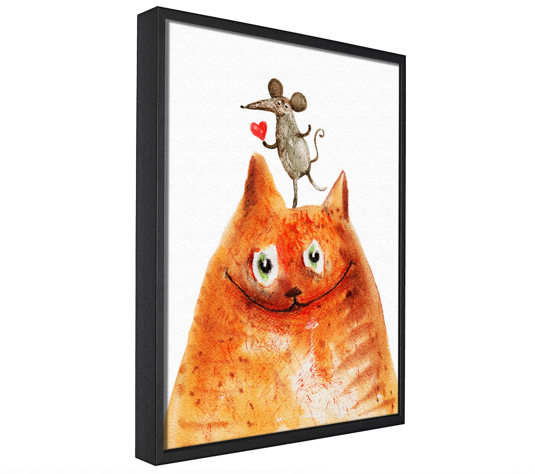 A picture of a Cat And Mouse Love framed canvas print sold by Wallart-Direct.co.uk