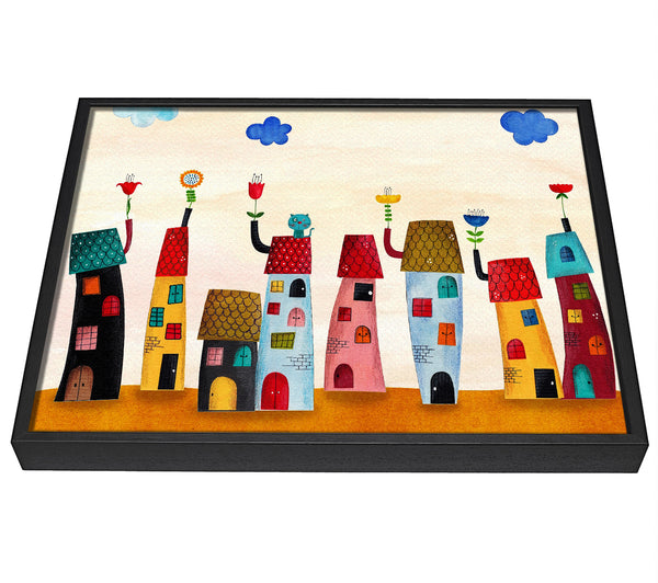 A picture of a Flower Pot Houses framed canvas print sold by Wallart-Direct.co.uk