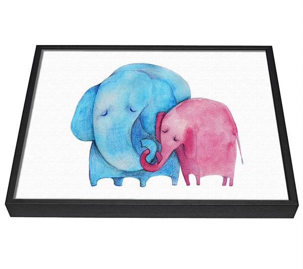 A picture of a Mother And Baby Elephant framed canvas print sold by Wallart-Direct.co.uk