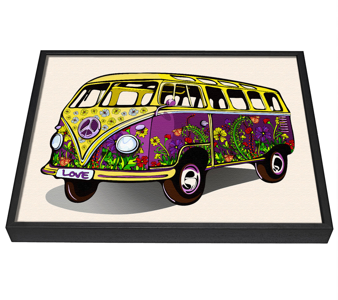 A picture of a Flower Power VW Camper Van framed canvas print sold by Wallart-Direct.co.uk