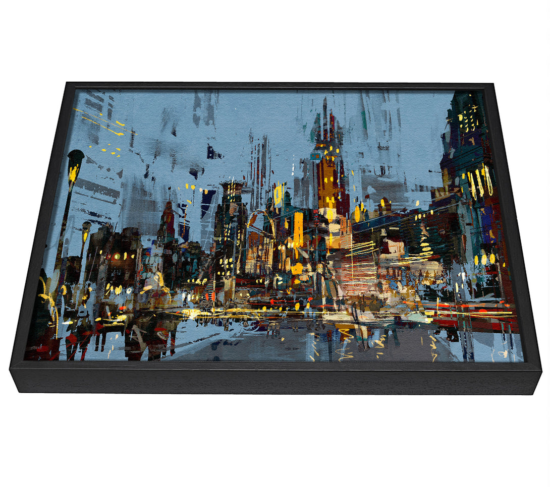 A picture of a As The Night Falls In The City framed canvas print sold by Wallart-Direct.co.uk