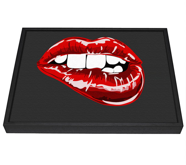 A picture of a Red Lip Bite On Grey framed canvas print sold by Wallart-Direct.co.uk