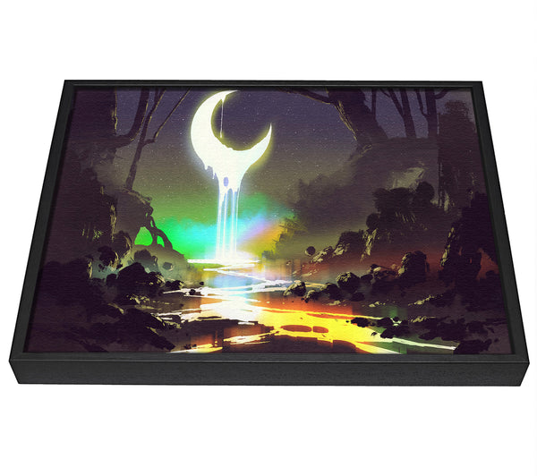 A picture of a Lava Moon Melting Into The River framed canvas print sold by Wallart-Direct.co.uk