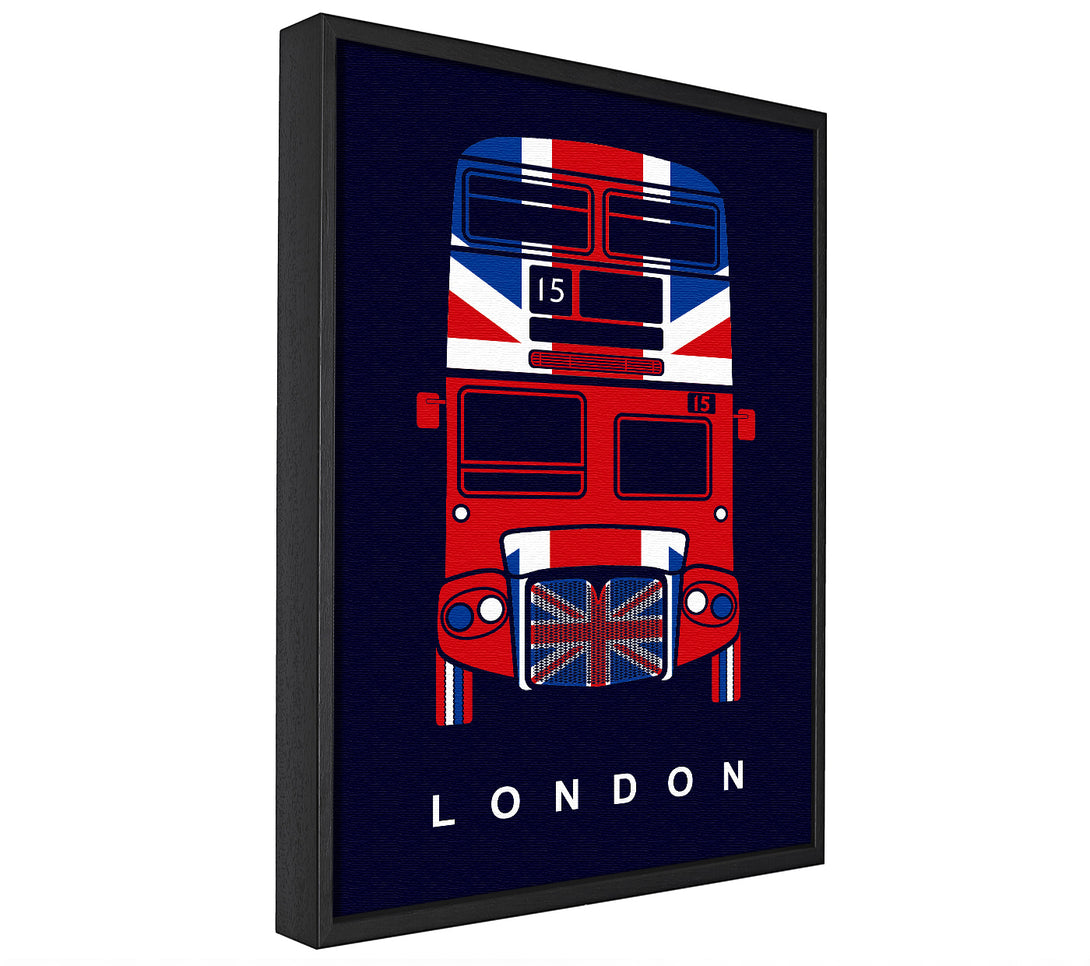 A picture of a English Flag On A London Red Bus framed canvas print sold by Wallart-Direct.co.uk