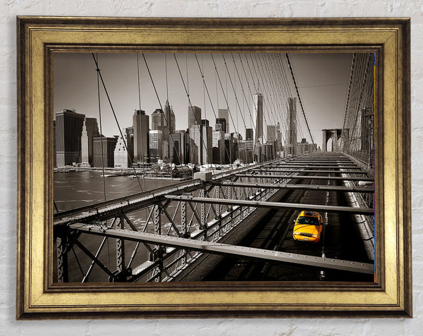 Brooklyn Bridge Yellow Cab Leaving NYC