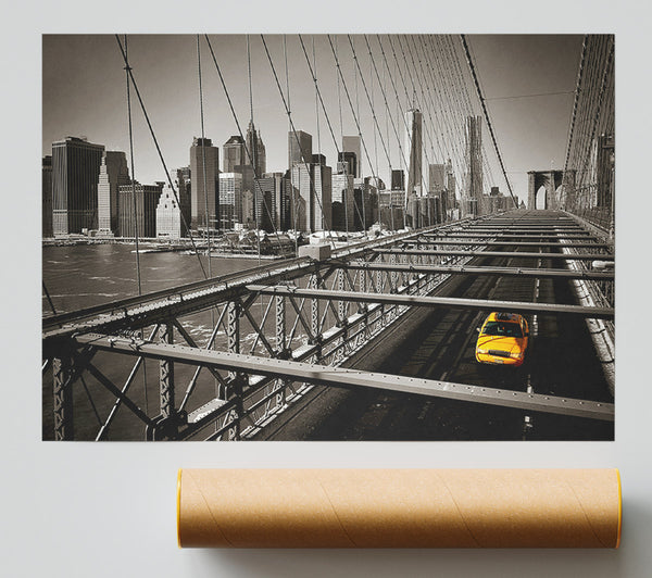 Brooklyn Bridge Yellow Cab Leaving Nyc