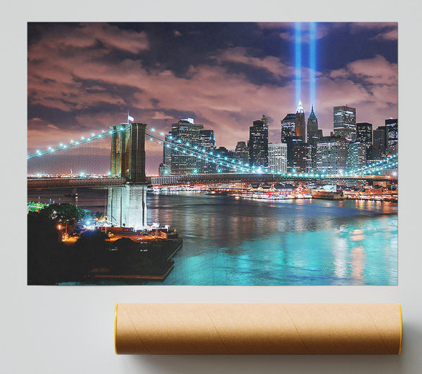 Stunning City Lights Over The Brooklyn Bridge