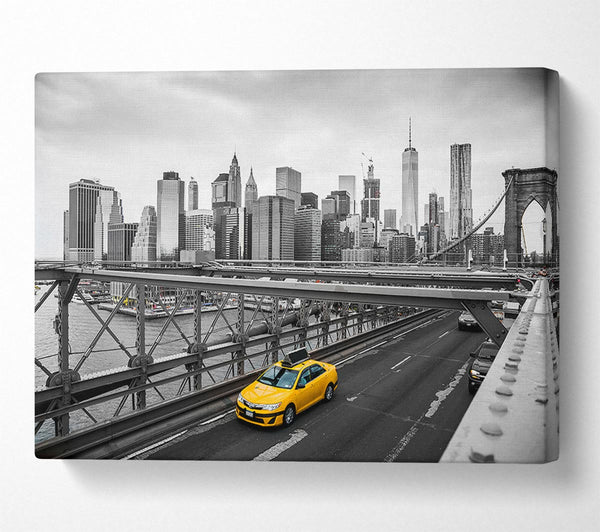 Yellow Cab On Brooklyn Bridge