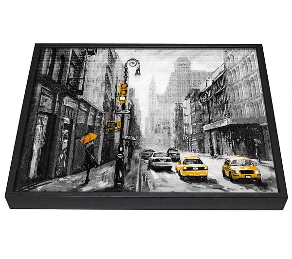 A picture of a Yellow Cabs In The Streets Of NYC framed canvas print sold by Wallart-Direct.co.uk