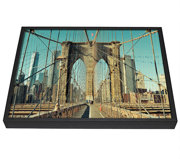 A picture of a Walking Through The Brooklyn Bridge framed canvas print sold by Wallart-Direct.co.uk