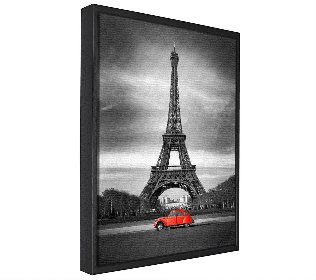 A picture of a Eiffel Tower Red Car framed canvas print sold by Wallart-Direct.co.uk