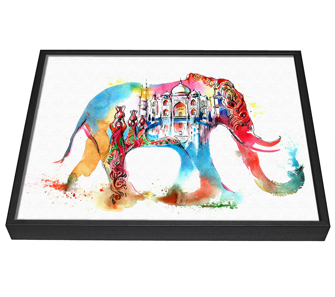 A picture of a Rainbow Indian Elephant framed canvas print sold by Wallart-Direct.co.uk