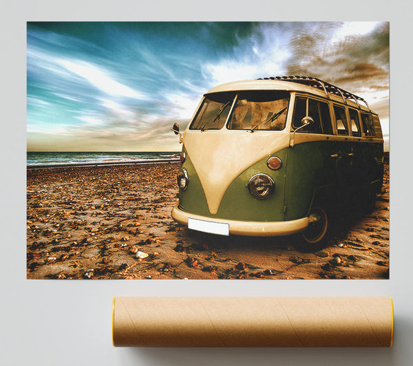 Vw Camper At The Beach Green