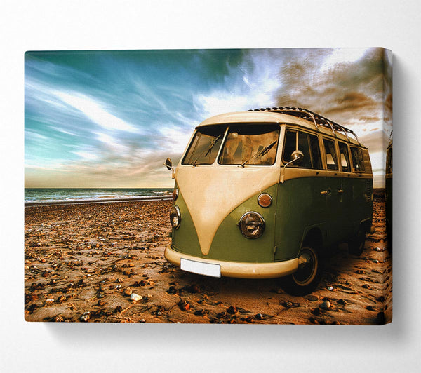 VW Camper At The Beach Green