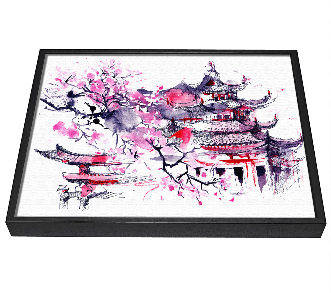 A picture of a Chinese Village Red And framed canvas print sold by Wallart-Direct.co.uk