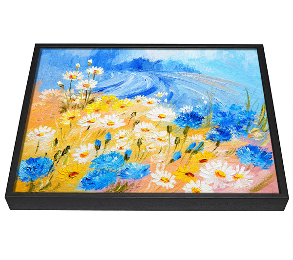 A picture of a Daisy Yellow Blues framed canvas print sold by Wallart-Direct.co.uk