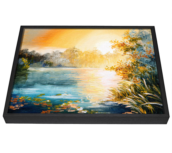 A picture of a Sunset Water Glow framed canvas print sold by Wallart-Direct.co.uk