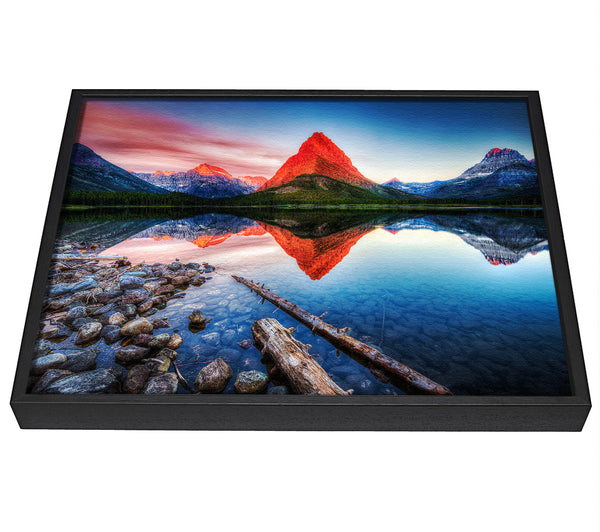 A picture of a Reflections Of the Mountain Peak Lake framed canvas print sold by Wallart-Direct.co.uk