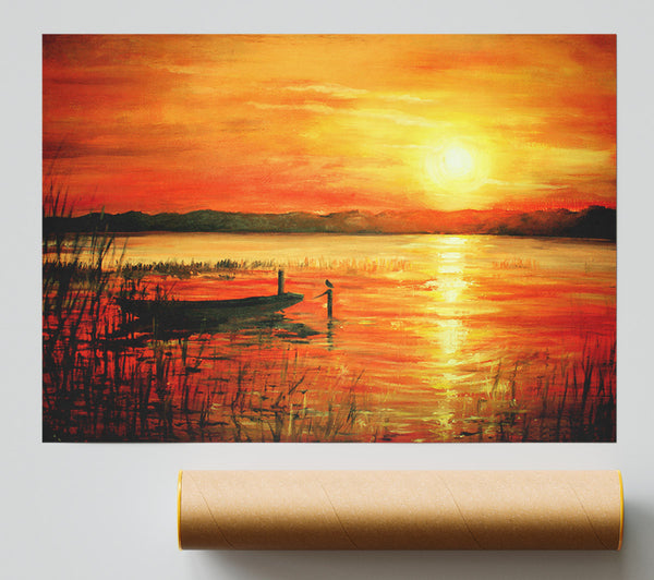 Row Boat On The Sunset Waters