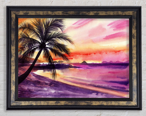 Watercolour Purple Palm Tree Ocean