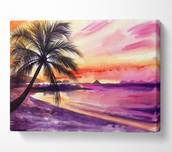 Watercolour Purple Palm Tree Ocean