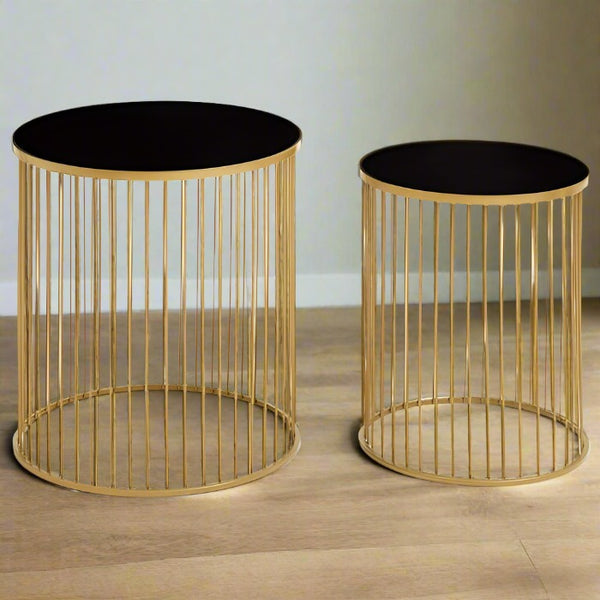 Chic and Cohesive Black and Gold Side Table Duo