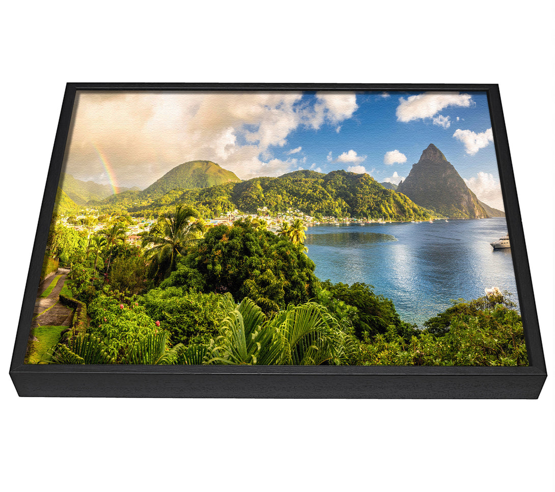 A picture of a Jungle paradise rainbow framed canvas print sold by Wallart-Direct.co.uk