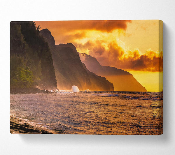 Cliff sunset crashing ocean