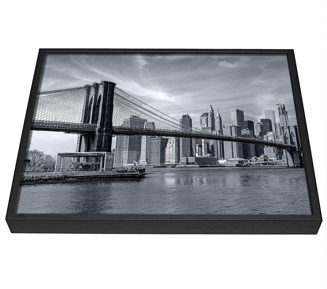 A picture of a Black and white bridge over newyork framed canvas print sold by Wallart-Direct.co.uk