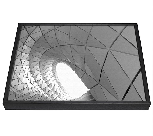 A picture of a Swirl of geometric shapes on building framed canvas print sold by Wallart-Direct.co.uk