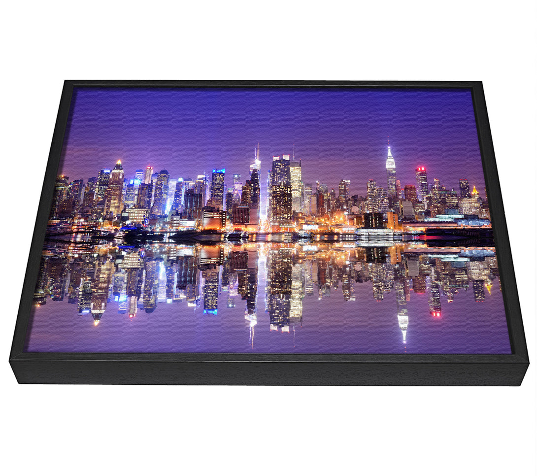 A picture of a Hong kong purples and blues reflection framed canvas print sold by Wallart-Direct.co.uk