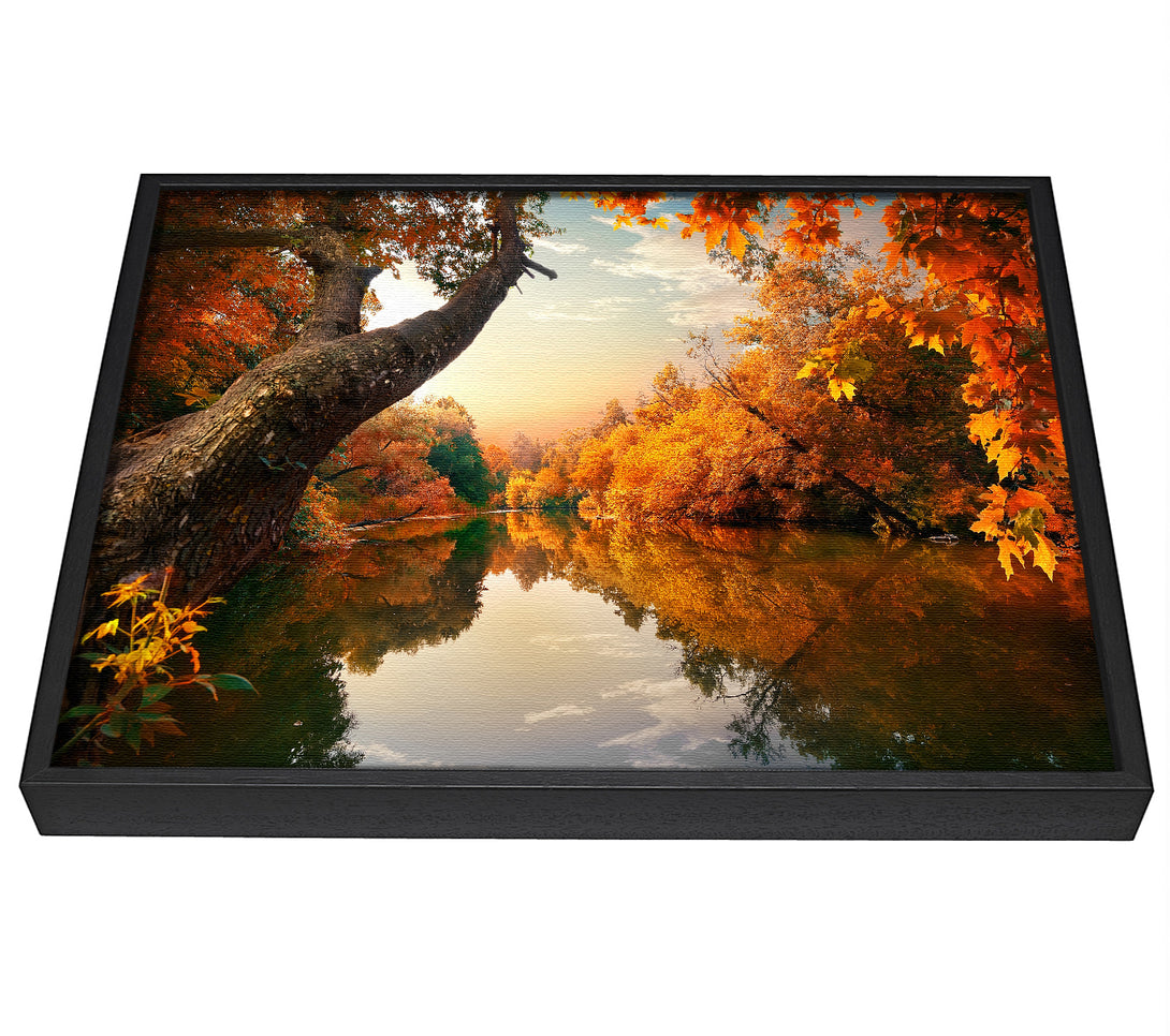 A picture of a Perfect Autumn lake framed canvas print sold by Wallart-Direct.co.uk