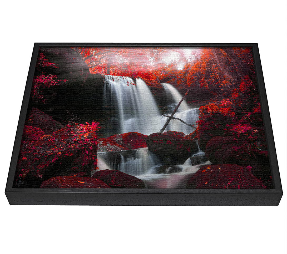 A picture of a Red Forest Waterfall Delight framed canvas print sold by Wallart-Direct.co.uk