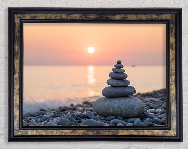 Zen Stones at sunset on the beach