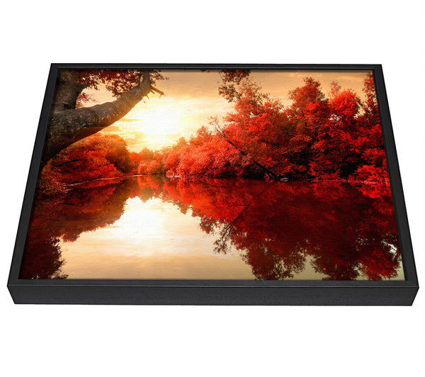 A picture of a Stunning red forest reflections in the river framed canvas print sold by Wallart-Direct.co.uk