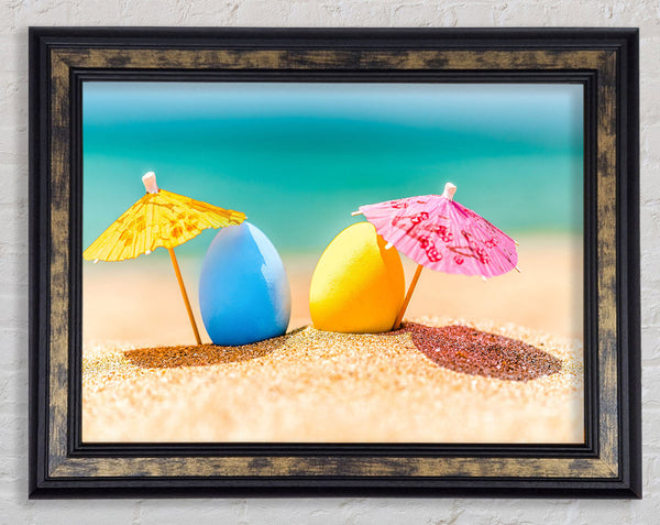 Blue and yellow eggs sunning