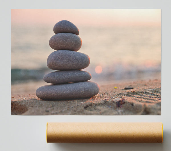 Zen Stones Stacked Up On Beach