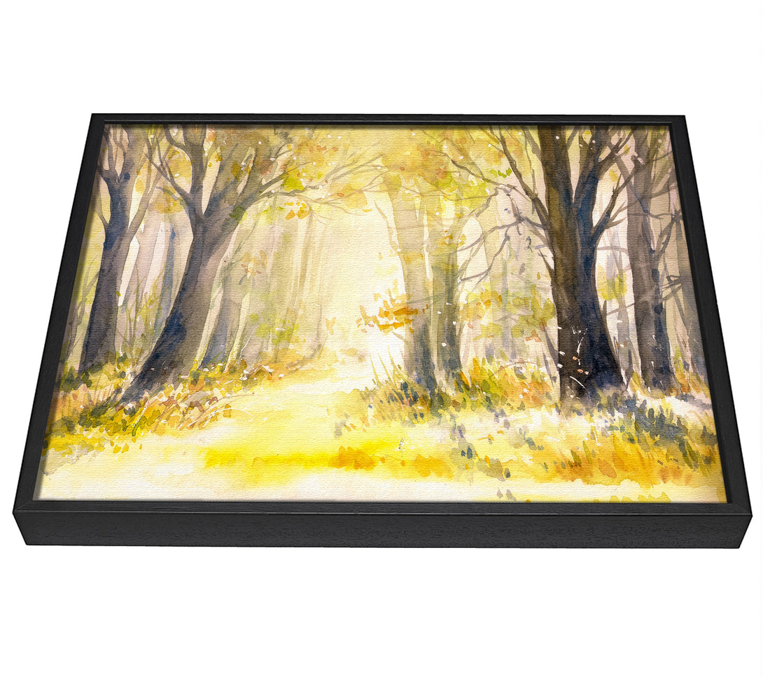 A picture of a Yellow Forest Woodland Watercolour framed canvas print sold by Wallart-Direct.co.uk