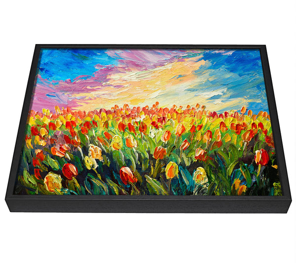 A picture of a Field Of Stunning Tulips framed canvas print sold by Wallart-Direct.co.uk