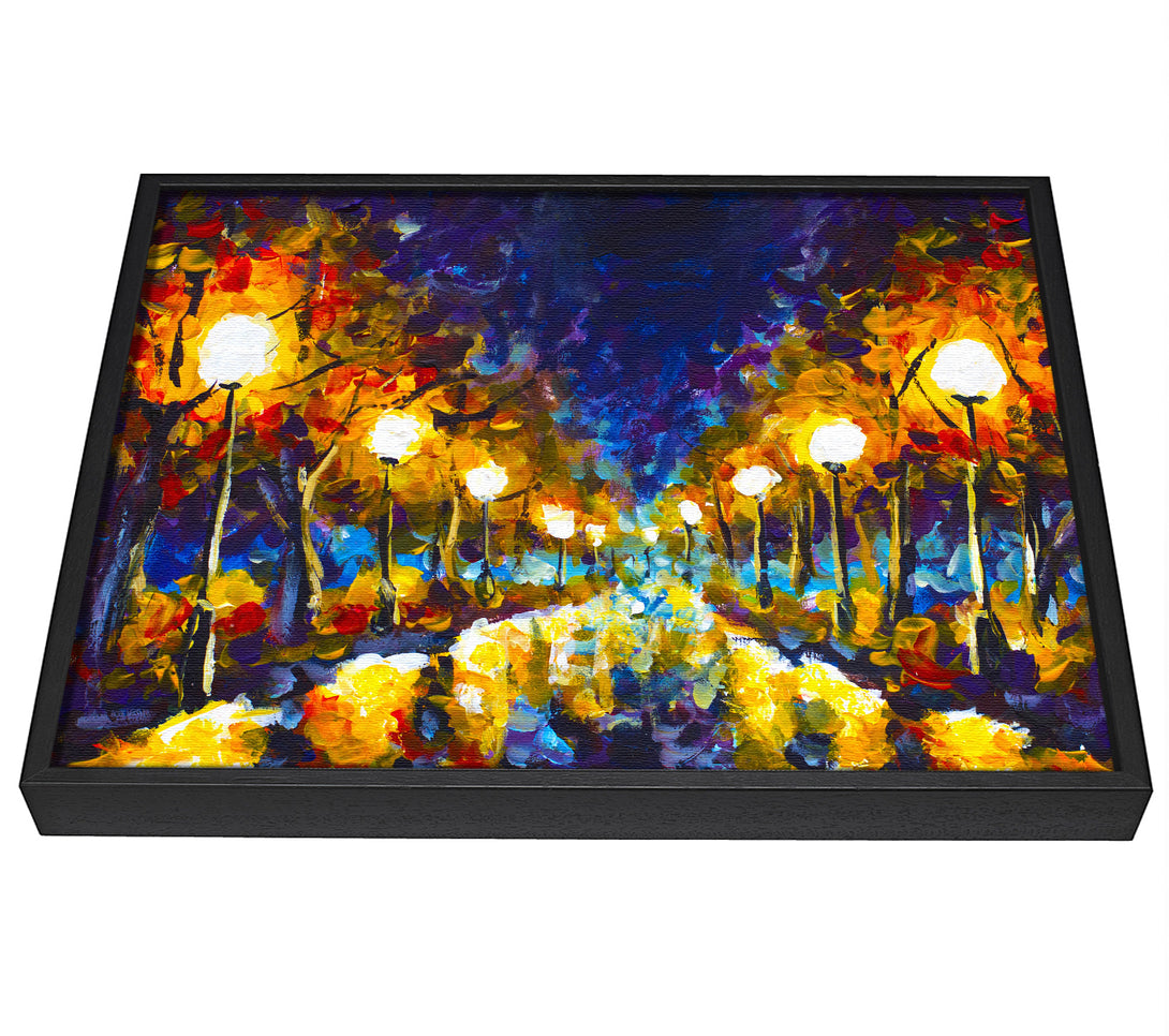 A picture of a Streetlights At Night Gouche framed canvas print sold by Wallart-Direct.co.uk