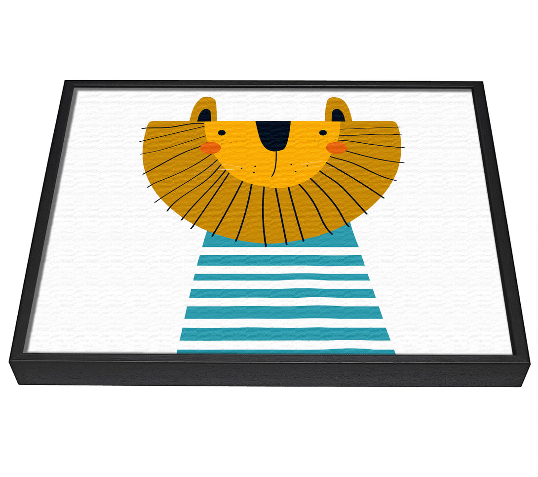 A picture of a Lion In Striped Clothes framed canvas print sold by Wallart-Direct.co.uk