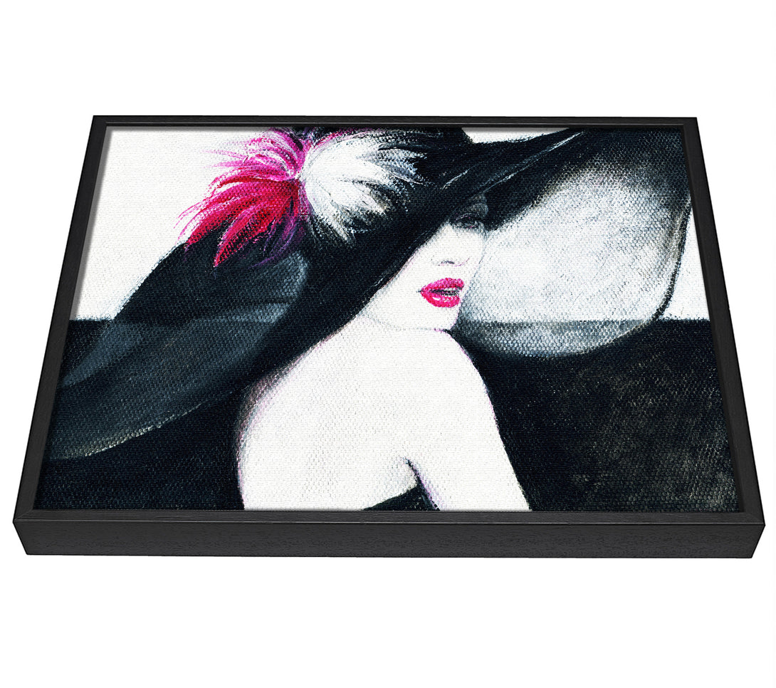 A picture of a Woman In Black Hat framed canvas print sold by Wallart-Direct.co.uk